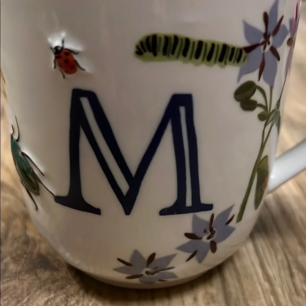 Anthropologie “M” White Floral Mugs Elegant Dining Collection - Picture 7 of 8